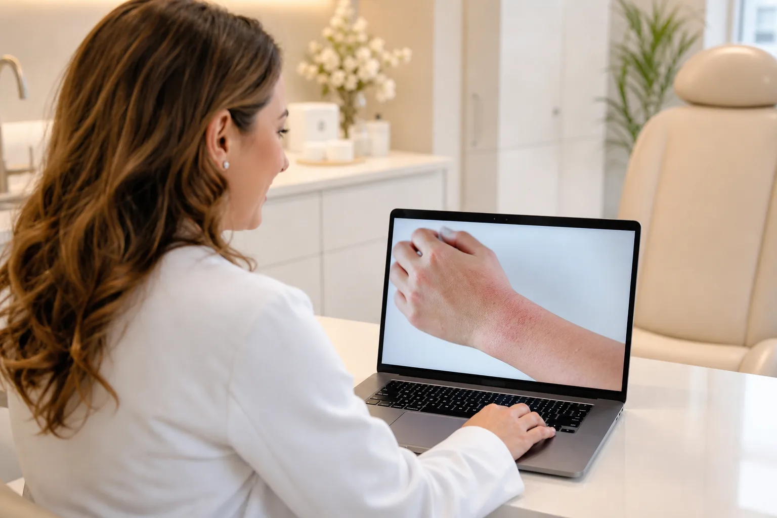 Dermatologe beurteilt aus der Ferne einen Fall von Krätze