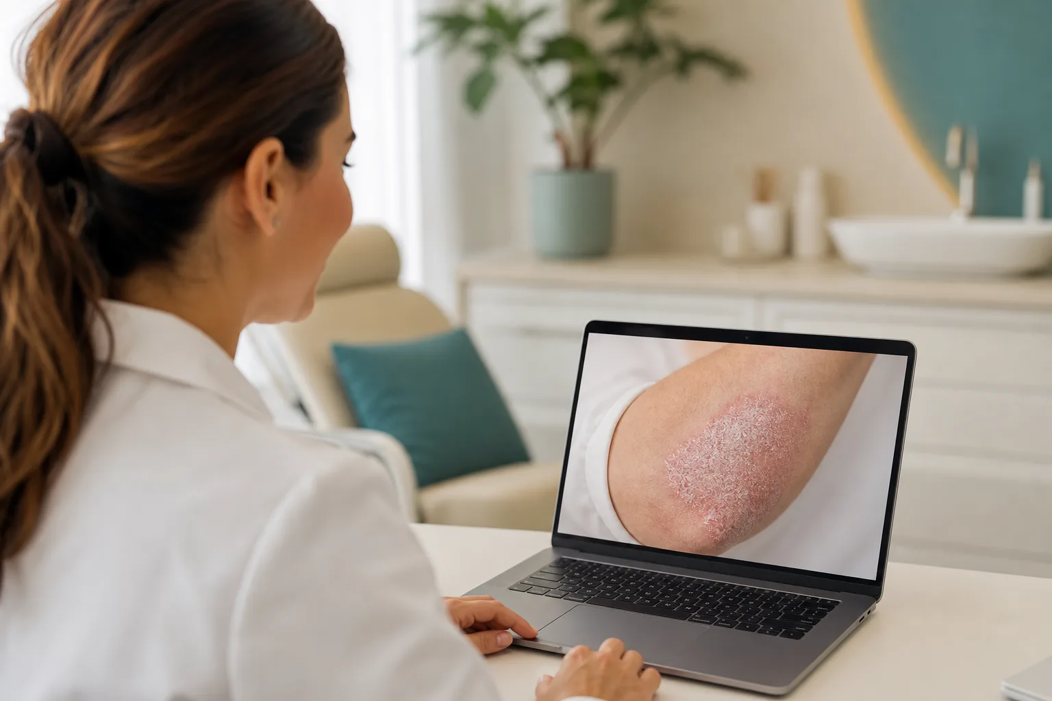 Dermatologe beurteilt aus der Ferne einen Fall von Psoriasis
